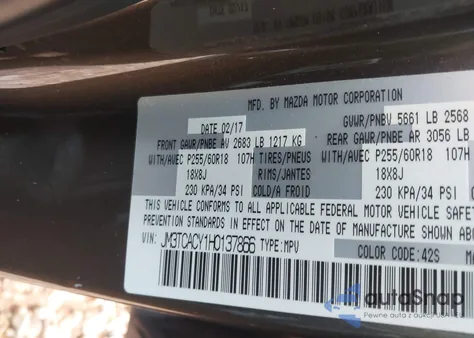 2017 Mazda Cx-9 Touring from USA, damaged, VIN JM3TCACY1H0137866